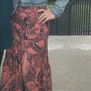 Free People Coral Pink Combo 'smooth Sailing' Button Maxi Skirt